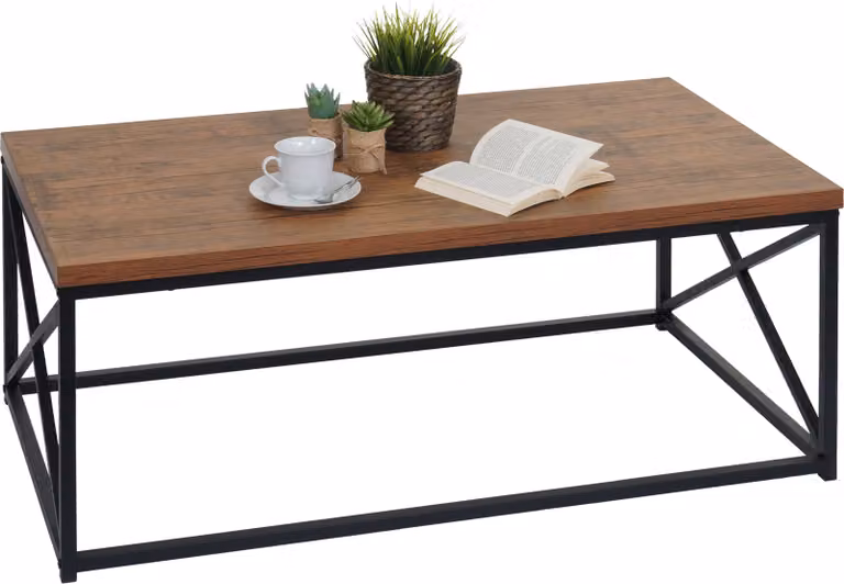 Stolik kawowy HWC-A27, stolik do salonu stolik boczny stolik sofy, metalowa struktura 3D 44x110x60cm, wygląd dzikiego dębu