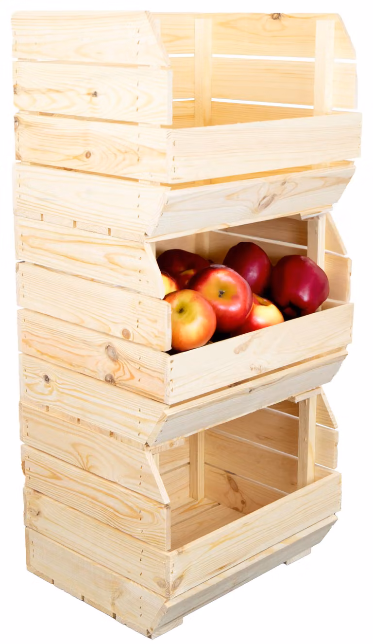 Zestaw 3 sztuk półek kuchennych Olaf 40x33x30 cm w kolorze naturalnym – skrzynka na warzywa, kosz na owoce, koszyk na warzywa, miska na owoce, drewniana skrzynka, skrzynka na owoce