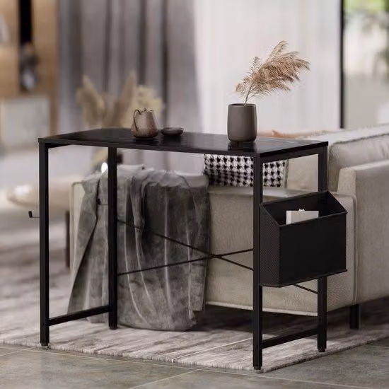 Unyqoos® Kompaktowy biurko 80 x 40 cm – biurko oszczędzające miejsce, z boczną kieszenią i haczykiem na słuchawki, solidna metalowa konstrukcja, idealne do pracy w domu lub dla studentów