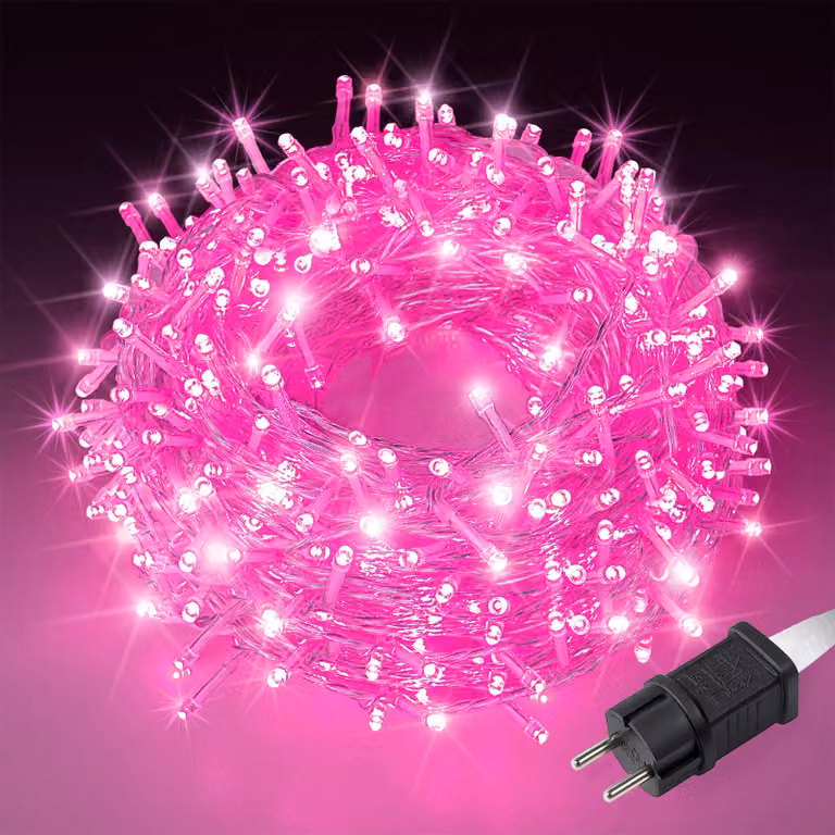Girlanda świetlna, 20 metrów, 200 diod LED, różowa, 8 trybów, klasa ochrony IP44, do użytku wewnątrz i na zewnątrz