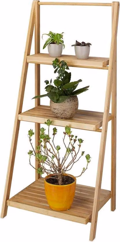 3-poziomowy regał bambusowy – składany – drewno – kolor naturalny – 99 x 45 x 32 cm
