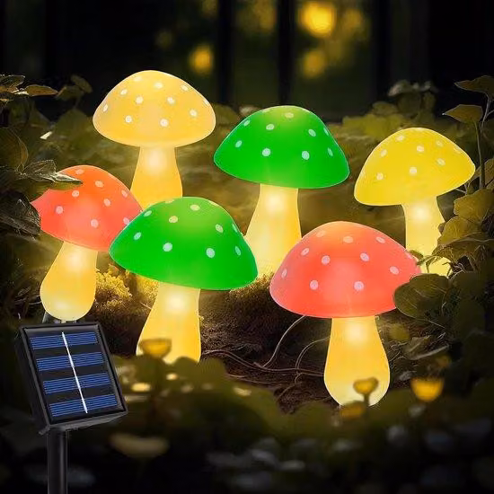 Lampiony w kształcie grzybów – oświetlenie ogrodowe – dekoracyjne lampki – dekoracja zewnętrzna – zasilane energią słoneczną – 6 lamp – wielokolorowe