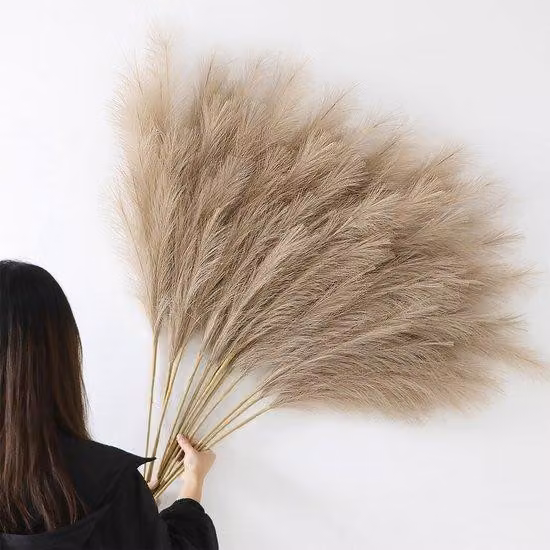 FastShopping - 12 sztuk trawy, suche kwiaty Pampas Ozdoba fluffy 113 cm, Brązowe sztuczne kwiaty dla Boho Salon, Wesele, Sypialnia