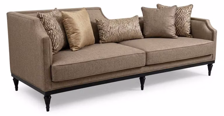 Komplet wypoczynkowy do salonu: 3-osobowa sofa, fotel, stoliki boczne, kolor czarny, styl klasyczny
