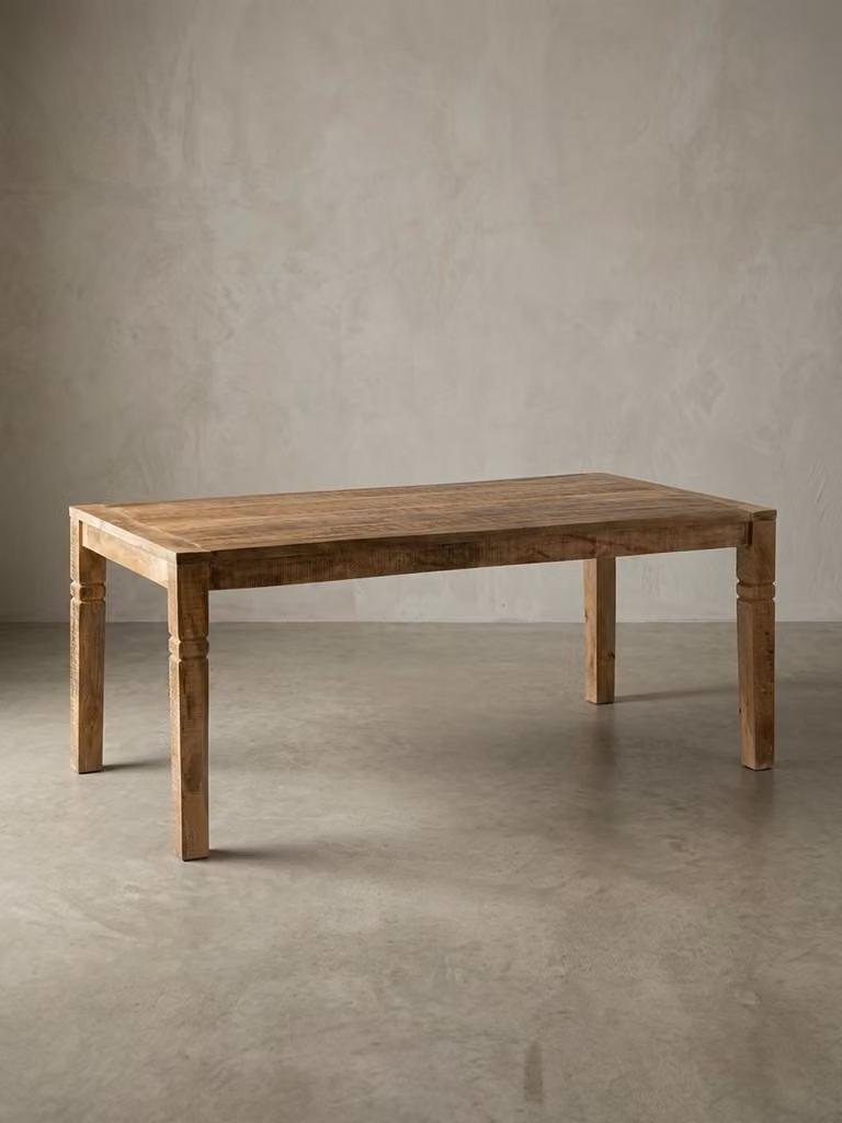 Rustykalny stół z drewna mango, 120 cm, styl wiejski - Stylowy z rzeźbieniami. 120x70x76 cm | Kadima Design