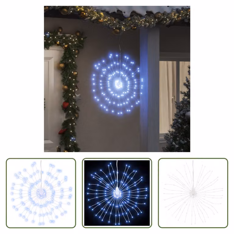 The Living Store Lampki choinkowe fajerwerki 140 LED zimny biały 17 cm