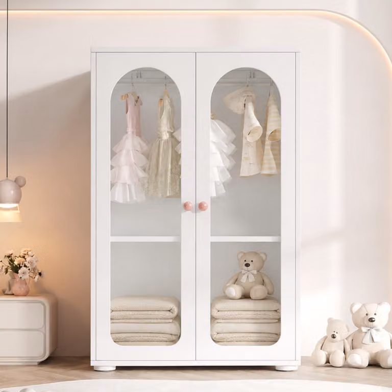 Szafa dwudrzwiowa wykonana z MDF i akrylu, biały, lakierowany, z regulowanymi półkami i drążkiem na wieszaki, wymiary: 80 x 50 x 120 cm