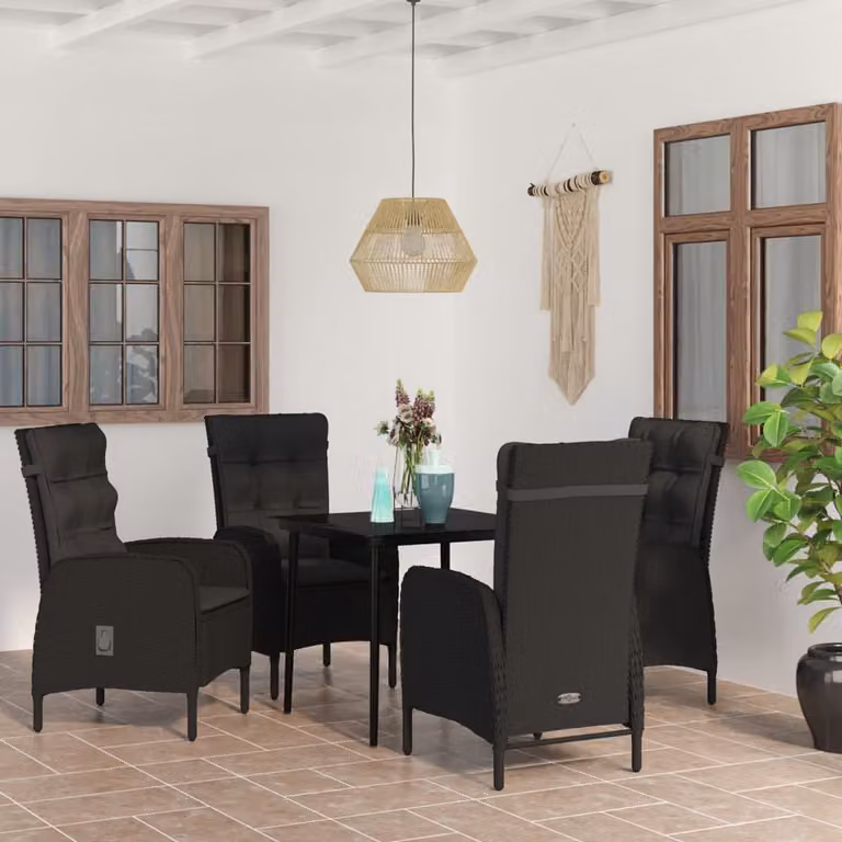 Maison Exclusive – 5-częściowy zestaw ogrodowy do jadalni z poduszkami, czarny