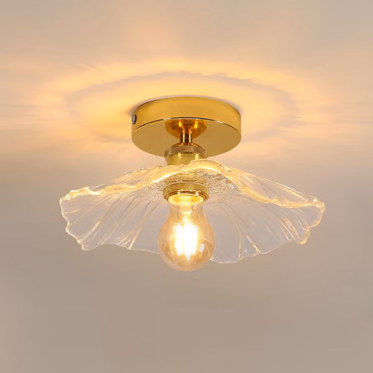 Lampa sufitowa półokrągła, lampa sufitowa w kształcie kwiatu, żarówka E27, małe lampy sufitowe ze szkła transparentnego, średnica 28 cm