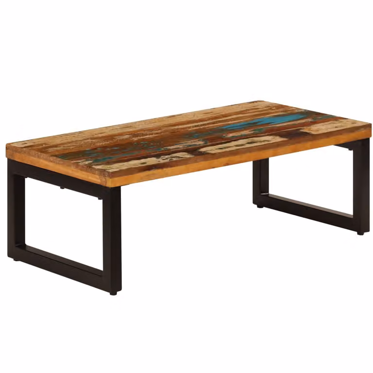 Stolik kawowy, 100x50x35 cm, lite drewno z odzysku i stal