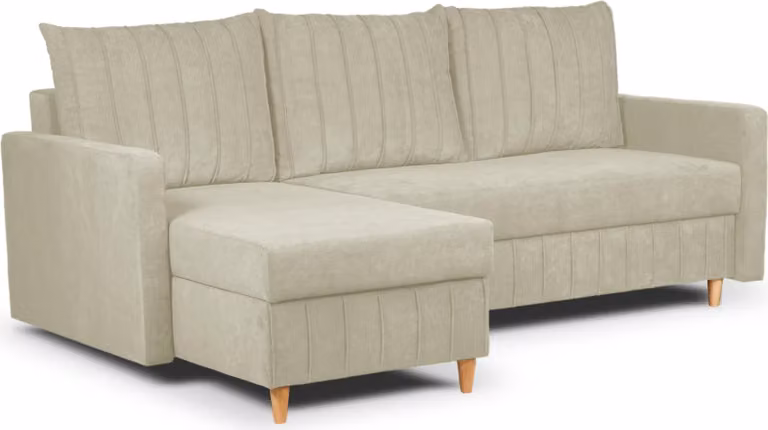 Sofa z funkcją spania - Narożnik - 224 x 98 x 146 cm - ze schowkiem - Szary - Zestaw sof - Nowoczesny design - CANNY