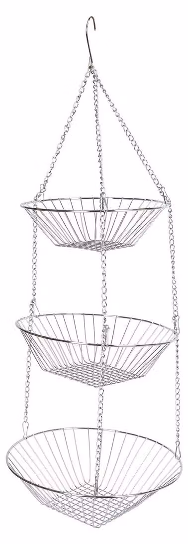 Wiszący organizer do kuchni - zestaw 3 koszyków - metal - srebrny - 8,0 x 25,0 x 25,0 cm - Do kuchni i łazienki