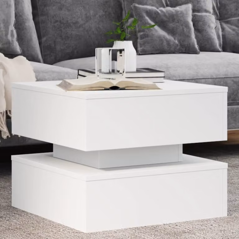 Maison Exclusive – stolik kawowy z oświetleniem LED, biały, 50 x 50 x 40 cm