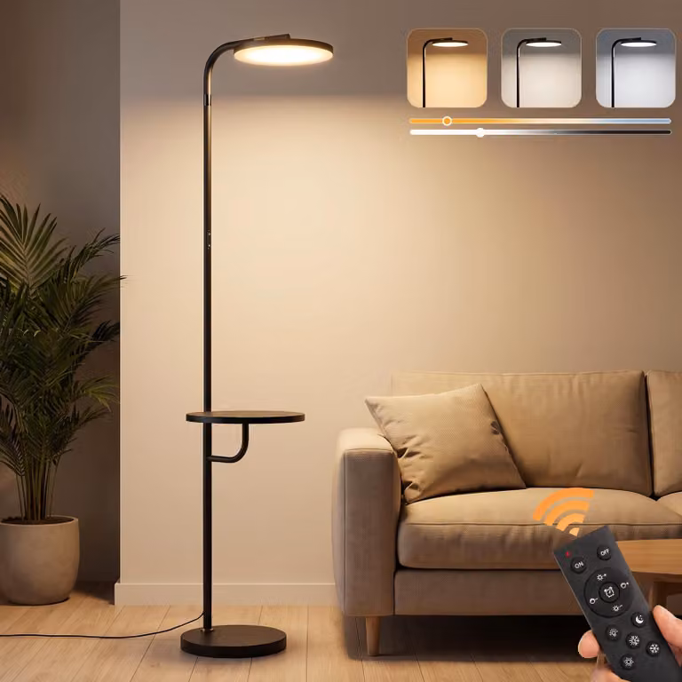 Lampa stojąca LED, 30W, czarna, 174 cm, z pilotem