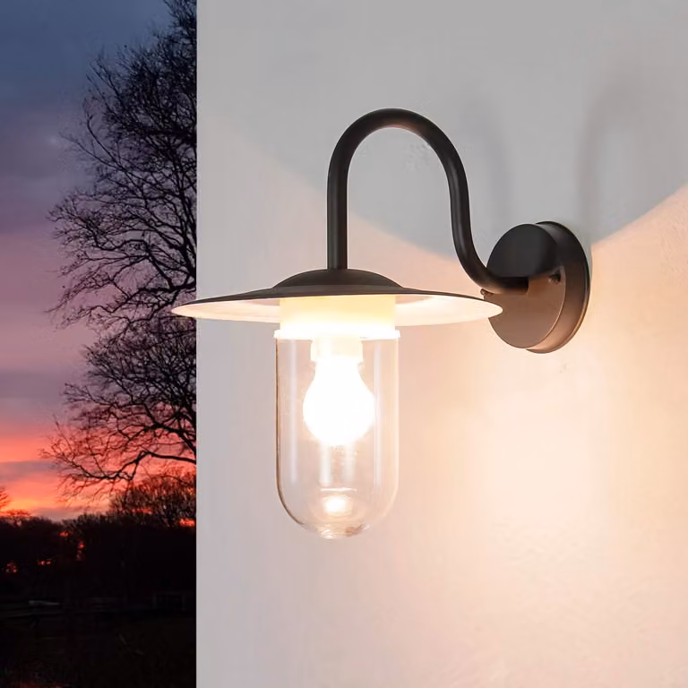 Lampa zewnętrzna ścienna, antracytowa, styl morski, gwint E27, klasa szczelności IP44, wysokość 18 cm