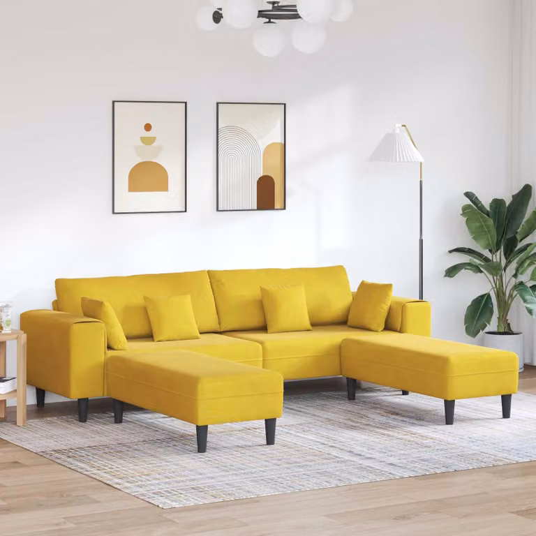 VidaXL Sofa, 3 sztuki, żółta, aksamit
