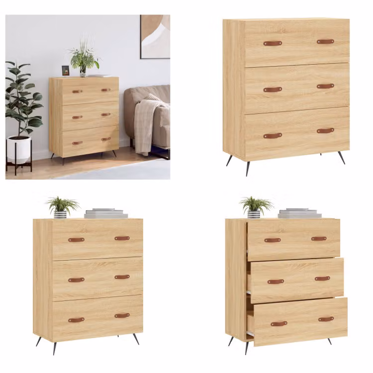 vidaXL Komoda z szufladami dąb sonoma 69,5x34x90 cm materiał drewnopochodny - Komoda - Komoda z szufladami - Komoda z szufladami - Szafka z szufladami