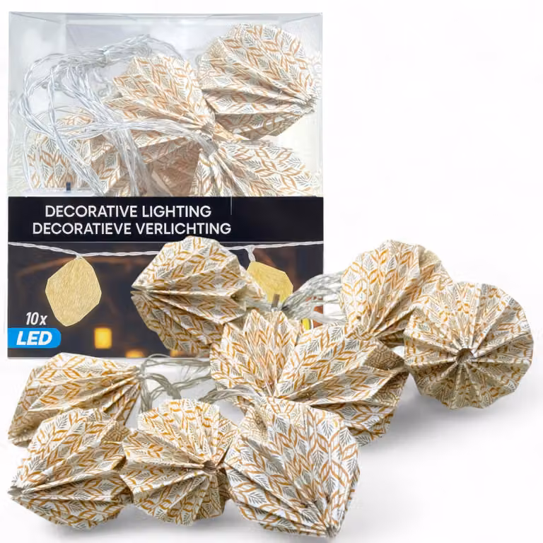 Girlanda świetlna w stylu boho, 10 ciepłobiałych diod LED, timer, papierowe lampiony