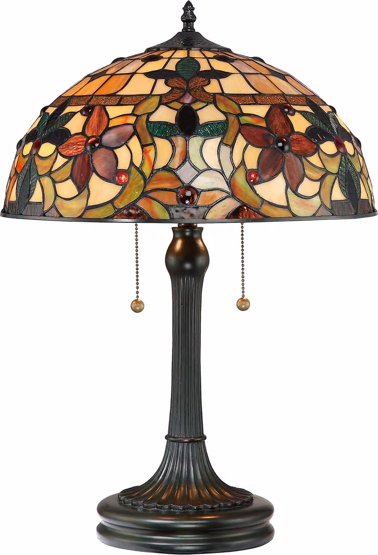 Lampa stołowa witrażowa Kami brązowa 2xE27x60W szkło witrażowe wym:58,4x40,6x40,6cm IP20 Quoizel