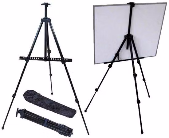 Regulowany aluminiowy stojak na obrazy, przenośny, czarny, 48–168 cm, w zestawie z torbą.