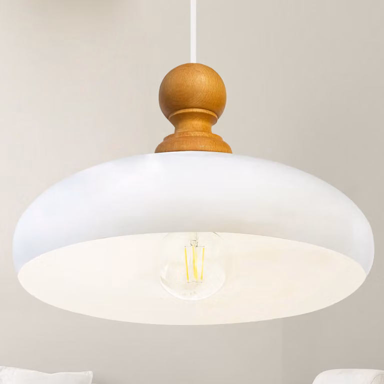 Lampa wisząca Androa z drewna 40 cm Lampa 1-punktowa Lampa do jadalni Industrial, lampa sufitowa do wnętrz Metalowa lampa industrialna Vintage, lampa kuchenna - biała