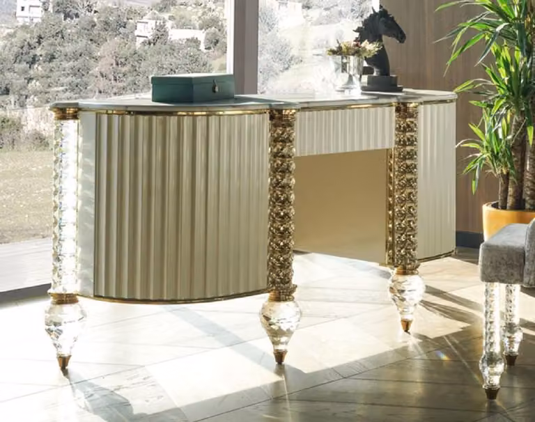 Casa Padrino luksusowa toaletka Art Deco biały/złoty 188 cm - Luksusowe meble do sypialni Art Deco