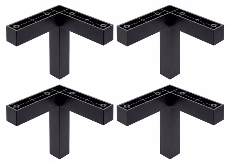 4 sztuki nóżek meblowych, wymiar 115 x 115 mm, wysokość 120 mm, wykonane z tworzywa sztucznego, z regulacją 7 mm, uniwersalne, do sof, szaf, kuchni, łazienek, kolor czarny matowy