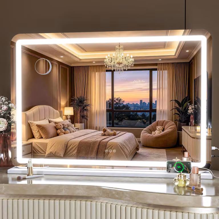 Lustro do makijażu LED, 95x65 cm, z regulacją jasności, 3 tryby, sterowanie dotykowe, białe