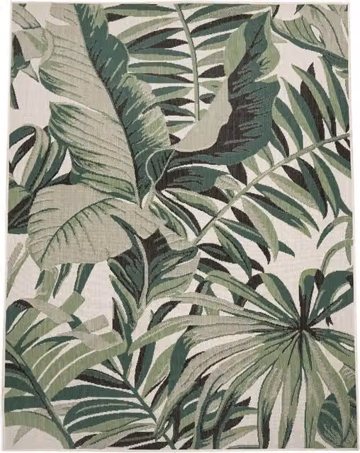 Dywan wewnętrzny i zewnętrzny Ostenza zielony, wzór kwiatowy, płaski splot, W x S: 240 x 340 cm