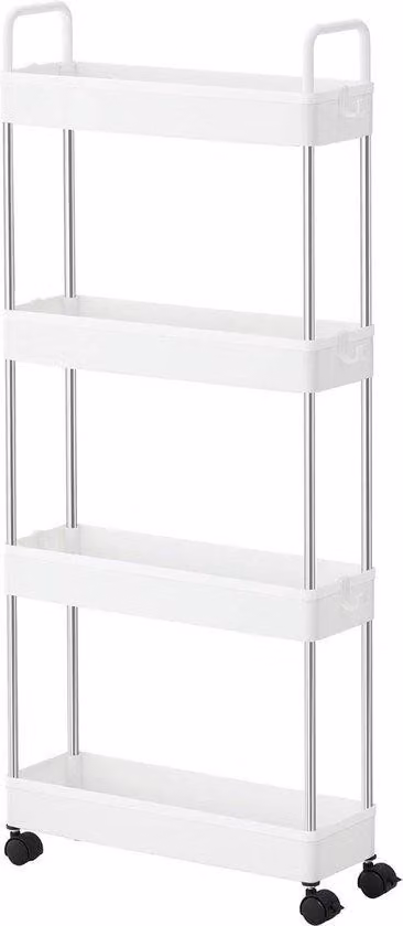 Czterostopniowy wózek kuchenny z kółkami, uchwytami i półką – 40 x 135 x 93 cm – biały