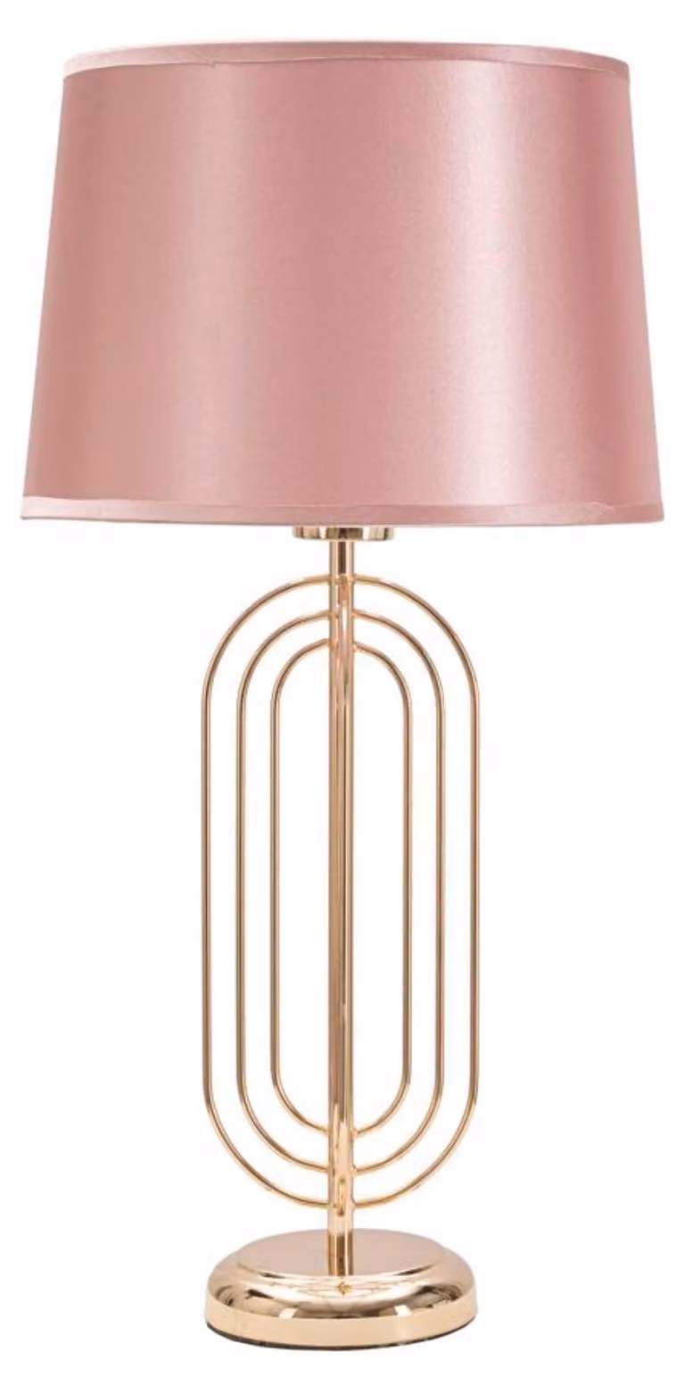 Lampa stołowa, metal, tkanina, 28x55 cm, złota, różowa, o Ferretti, model Krista