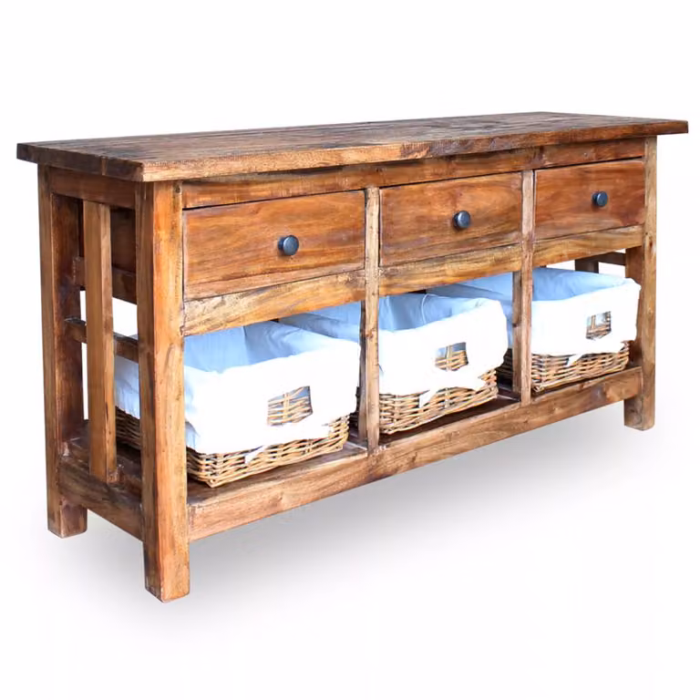 Kredens 100 x 30 x 50 cm lite drewno z odzysku rattan tkanina podszewka naturalny biały