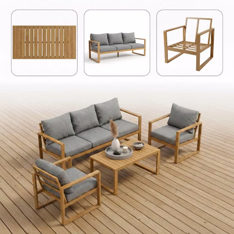 Wygodny zestaw mebli ogrodowych w stylu skandynawskim z aluminium ława + sofa + 2x fotel