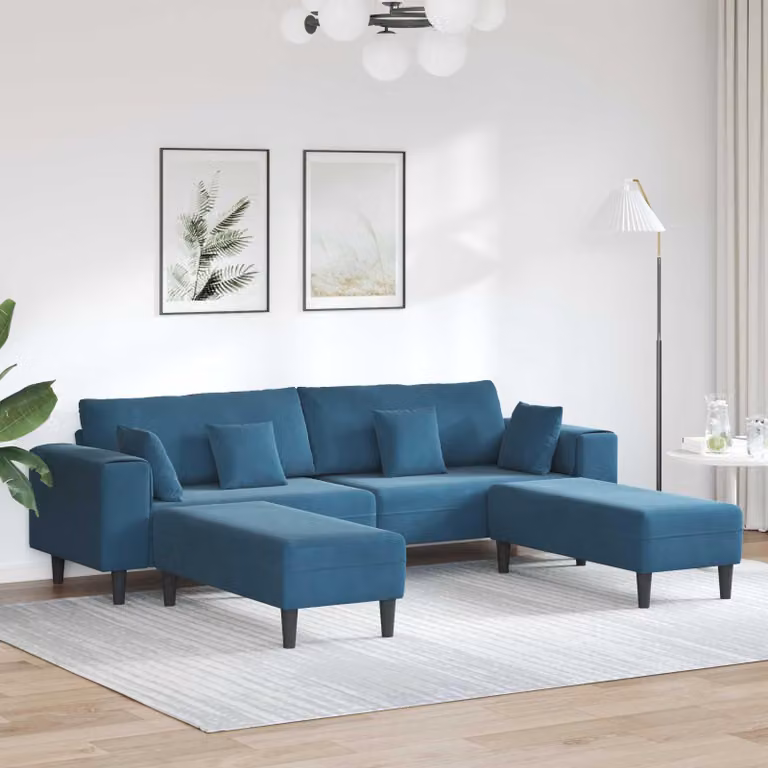 Sofa vidaXL, 3-osobowa, niebieska, z aksamitu