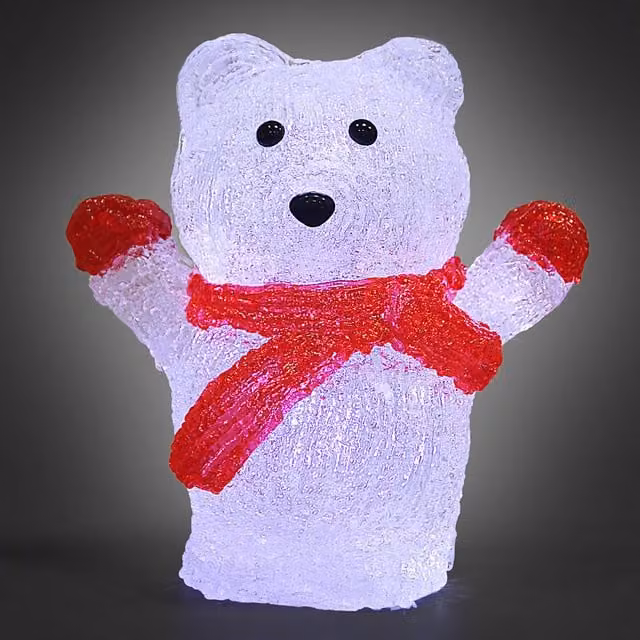 Świąteczna figurka LED Niedźwiedź Polarny Deuba, biała, akrylowa dekoracja stołowa