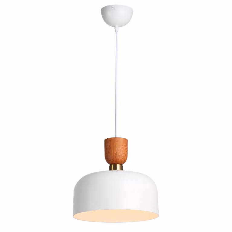 Nowoczesna skandynawska lampa wisząca 30 cm - Biały metal z efektem drewna, regulowana wysokość, gniazdo E27, kuchnia lub jadalnia