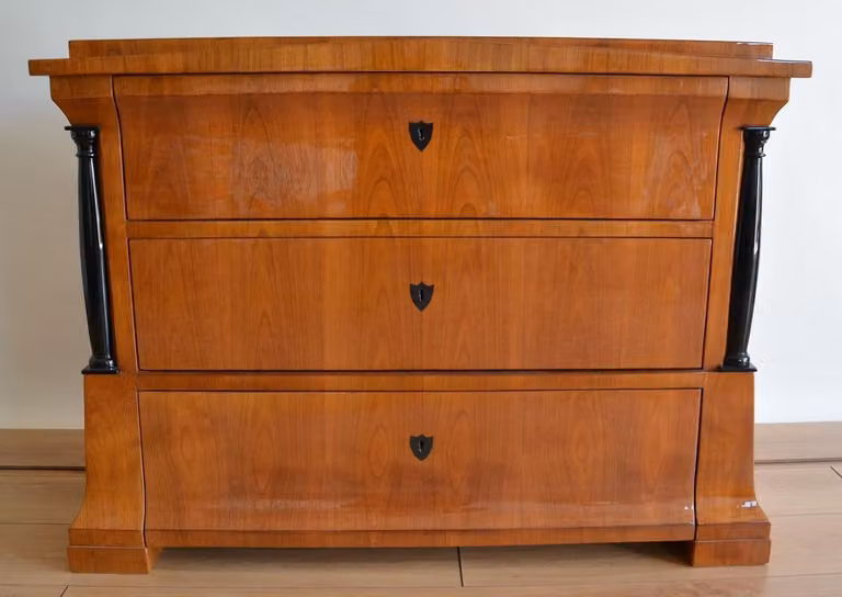 Casa Padrino luksusowa komoda biedermeier z litego drewna z 3 szufladami brązowa / czarna 100 x 60 x h. 80 cm - Komoda do sypialni - Meble z litego drewna - Meble do sypialni - Meble biedermeier