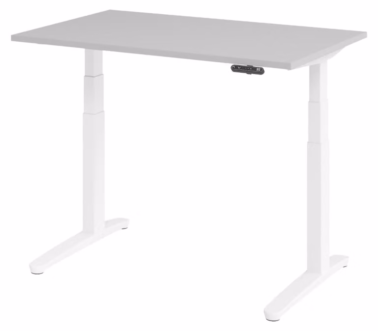 Biurko elektryczne bümö XBHM – wymiary: 120 x 80 cm, kolor: szary, podstawa: biała