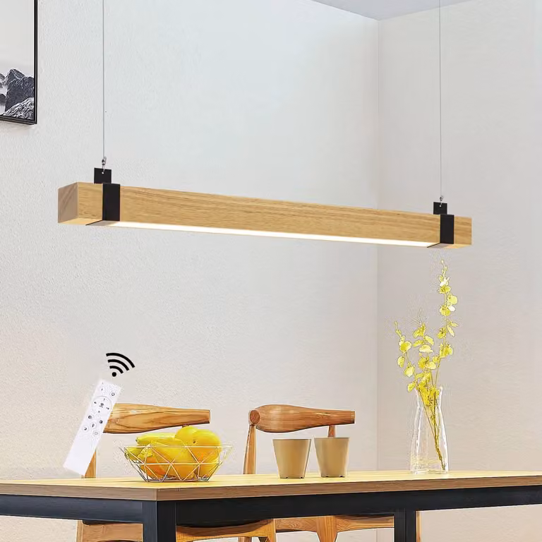 ZMH LED lampa wisząca do jadalni lampa wisząca drewniana ściemniana z pilotem 19W 100CM vintage lampa wisząca retro drewniana belka rustykalna lampa stołowa do jadalni
