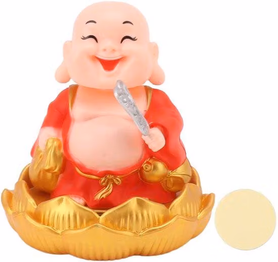 Dailygoods - Uśmiechnięty Buddha - Figurka z kiwającą głową - Zasilana energią słoneczną - Czerwona - Dekoracja Feng Shui - Przynoszący szczęście, idealny do deski rozdzielczej samochodu - Ornament w stylu Zen