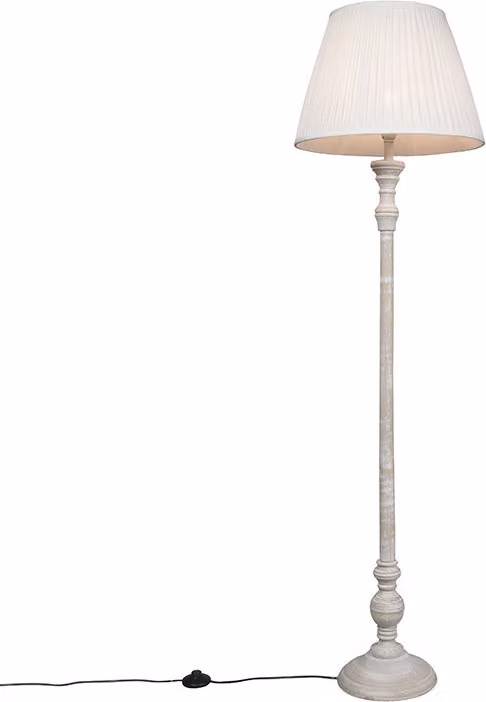 Rustykalna lampa podłogowa szara z białym plisowanym kloszem - Classico