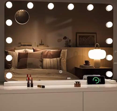 Lusterko kosmetyczne Hashipu, oświetlenie do makijażu, powiększenie, Hollywood 3 tryby kolorów, lusterko LED, podświetlane ładowanie USB Type-C, 71.1x