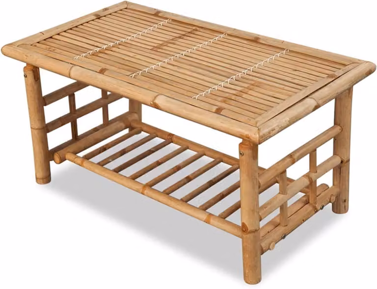 Stolik kawowy z bambusa - Tropikalny stolik - Dekoracja do salonu - Unikalny, tropikalny design - 90x50x45 cm - Brązowy