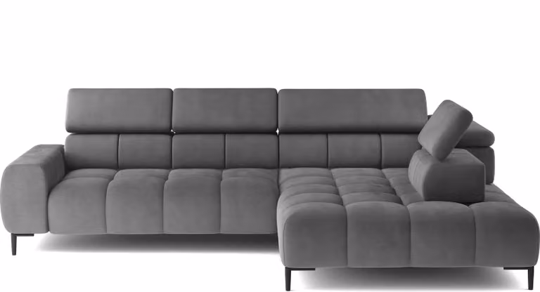 DOMO-HOME Sofa narożna PLAZA L z elektryczną regulacją siedziska 300x216cm | Wygodny kształt litery U | Regulowane zagłówki | Wysokiej jakości tapicerka | Nowoczesny design z metalowymi nóżkami | Kolor ciemnoszary słoneczny | Prawy