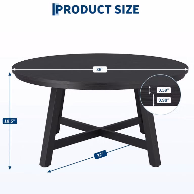 Okrągły stół jadalny - stół do jadalni - średnica 91 cm - rama drewniana - nowoczesny, marokański design - kolor czarny