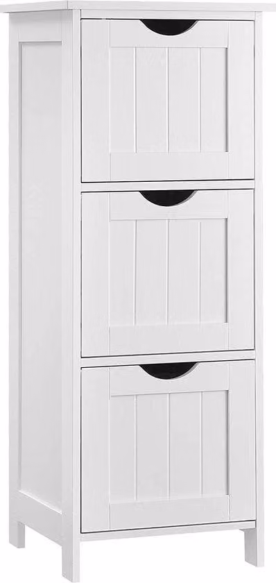 Szafka Rootz – szafka łazienkowa – komoda – 3 szuflady – biała – szafka stojąca – MDF – 32 x 30 x 81 cm