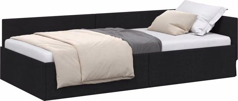 vidaXL Narożna rama łóżka z zagłówkiem czarna 90 cm x 200 cm tkanina