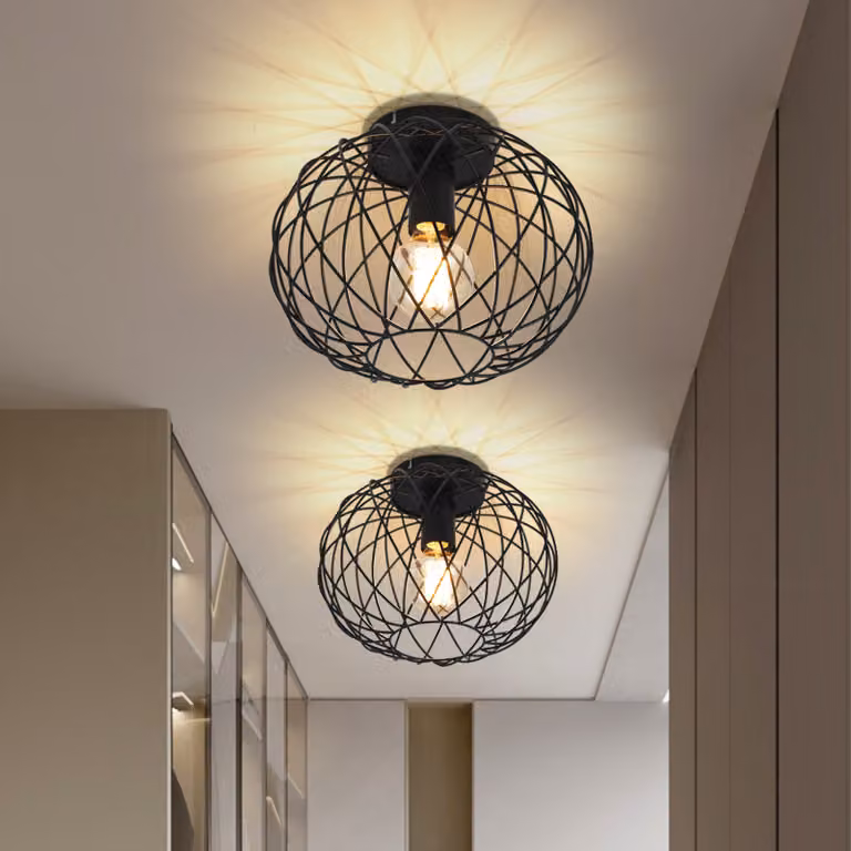 ZMH Lampa Sufitowa 1 Płomienna Lampa Sufitowa Vintage Lampa Przedpokojowa Czarna Metalowa E27 Retro Okrągły Klosz Industrialny Do Korytarza Korytarz Salon Sypialnia Kuchnia Bez Żarówki Max.40W