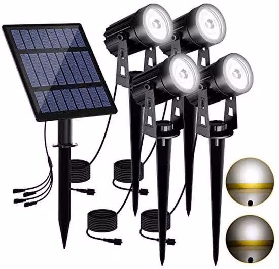 Oświetlenie ogrodowe zasilane energią słoneczną - lampy solarne do użytku zewnętrznego - oświetlenie ogrodu - oddzielne panele słoneczne - zestaw 4 sztuk - światło białe (zimne)