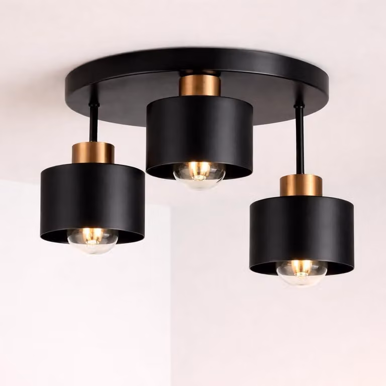 Lampa sufitowa w stylu industrialnym - lampa wisząca metalowa - zapewnia nastrojowe oświetlenie - trzy oprawki E27 - średnica 28,5 cm - kolor: czarny brąz